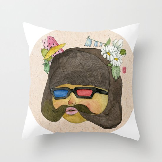 Girlstache Throw Pillow