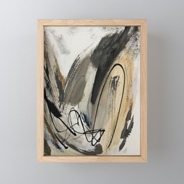 Drift [5]: a neutral abstract mixed media piece in black, white, gray, brown Framed Mini Art Print