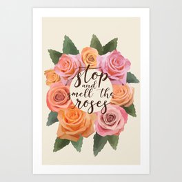Stop and Smell the Roses - Low Poly Digital Art Art Print | Flowers, Digital, Flower, Quote, Peach, Inspiration, Beige, Pink, Inspo, Art 