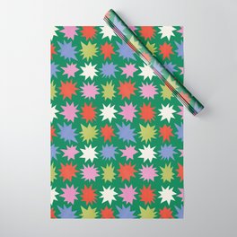 Big Starbursts on Green Wrapping Paper