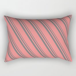 [ Thumbnail: Dim Grey & Light Coral Colored Lined/Striped Pattern Rectangular Pillow ]