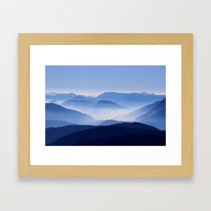 Blue Corno Nero mountain silhouettes in Italy Framed Art Print