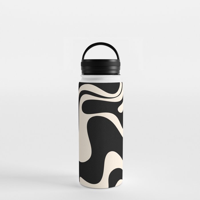 Retro Liquid Swirl Abstract in Black and Almond Cream 2 Water Bottle