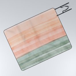 Light Sage Green Waves on a Peach Horizon, Abstract _watercolor color block Picnic Blanket
