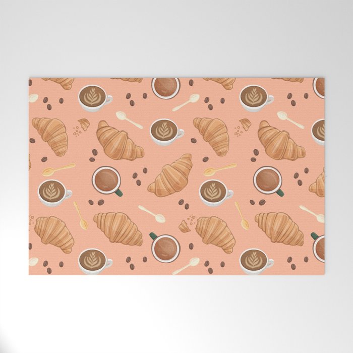 Croissant and Coffee Pattern Welcome Mat