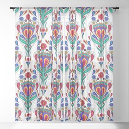 Scandinavian Style Folk Art Flower Pattern Sheer Curtain
