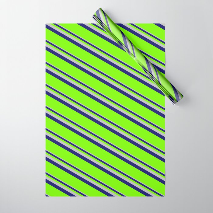 Grey, Midnight Blue, and Green Colored Lined/Striped Pattern Wrapping Paper