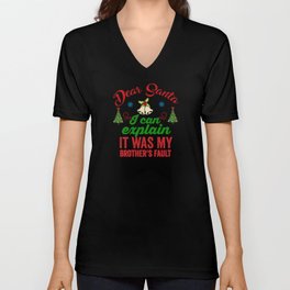 It Was My Brother's Fault Funny Family Matching Christmas V Neck T Shirt