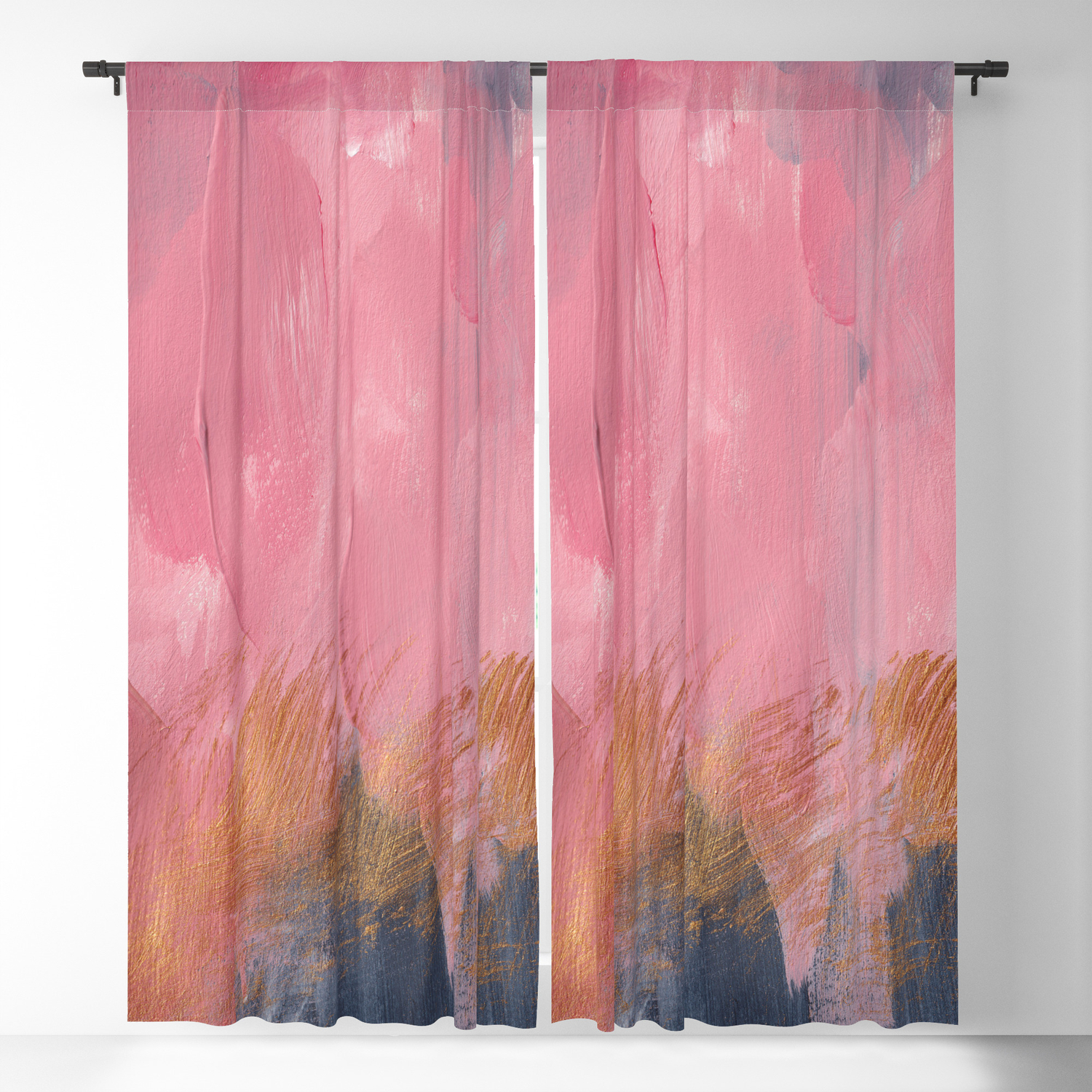 Abstract Acrylic Pink Black Gold Blackout Curtain By