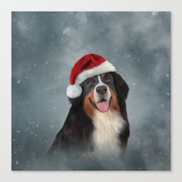 Bernese Mountain Dog in red hat of Santa Claus Canvas Print