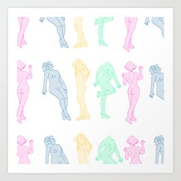 Colourful Female Nudes Pattern Art Print