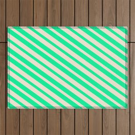[ Thumbnail: Beige & Green Colored Lines/Stripes Pattern Outdoor Rug ]