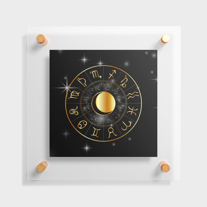 Zodiac astrology wheel Golden astrological signs with moon and stars Floating Acrylic Print