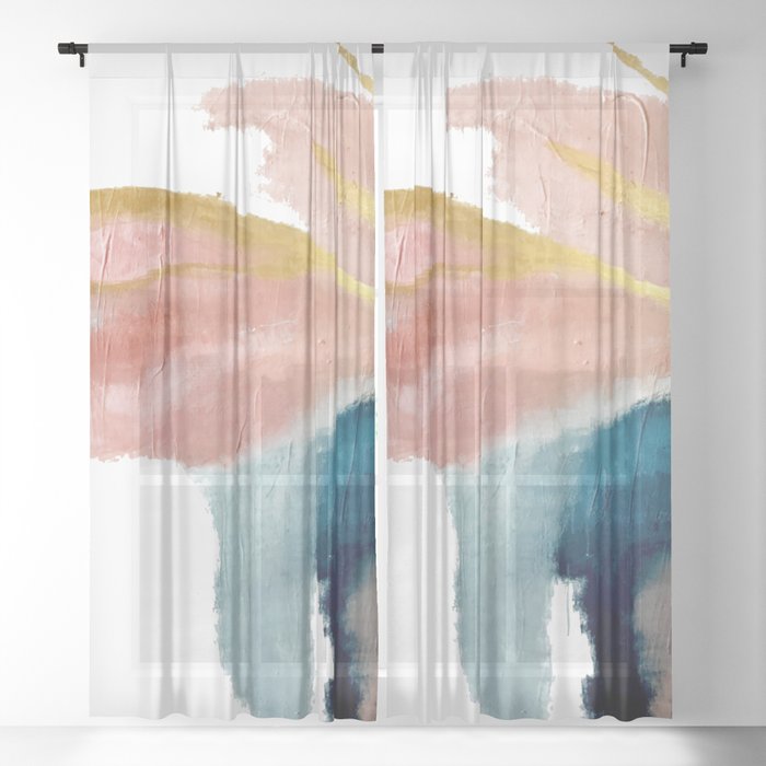 Exhale: a pretty, minimal, acrylic piece in pinks, blues, and gold Sheer Curtain