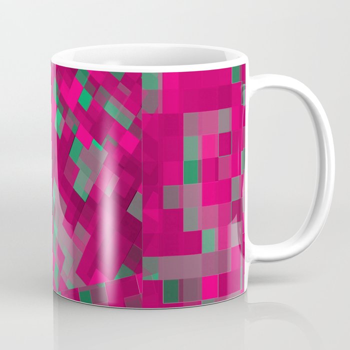 geometric pixel square pattern abstract background in pink green Coffee Mug