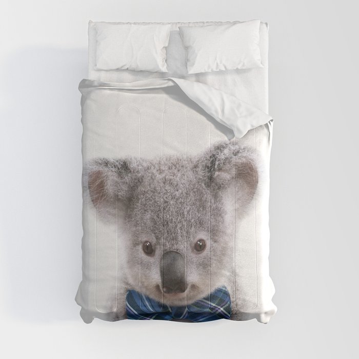 Baby Koala With Blue Bowtie, Baby Boy Nursery, Baby Animals Art Print by Synplus Comforter