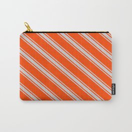 [ Thumbnail: Red and Light Grey Colored Lined Pattern Carry-All Pouch ]