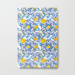 Summer,citrus,Mediterranean style,lemon fruit,simple pattern  Metal Print