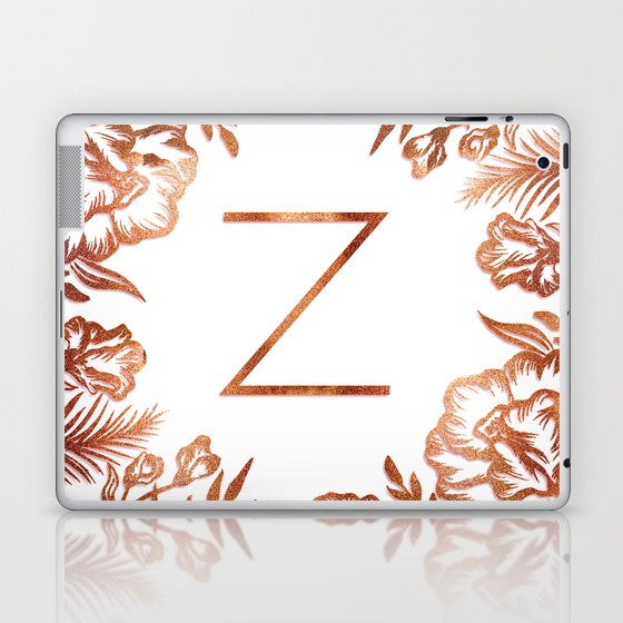 Letter Z Faux Rose Gold Glitter Flowers Laptop Ipad Skin By