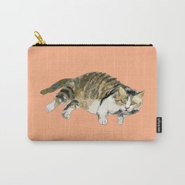 Cat on fuzzy peach Carry-All Pouch