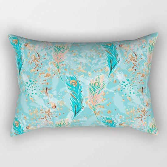 Feather peacock peach mint #8 Rectangular Pillow