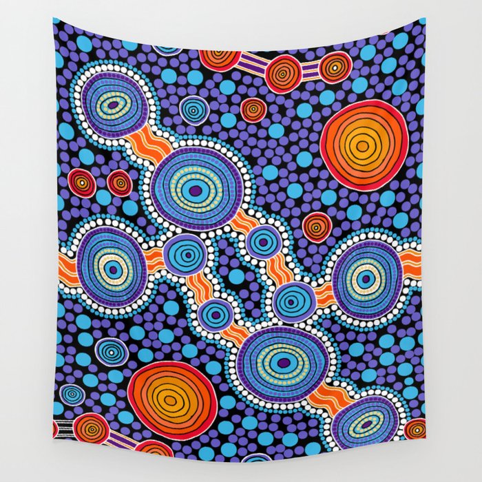 Authentic Aboriginal Art - The Journey Blue Wall Tapestry