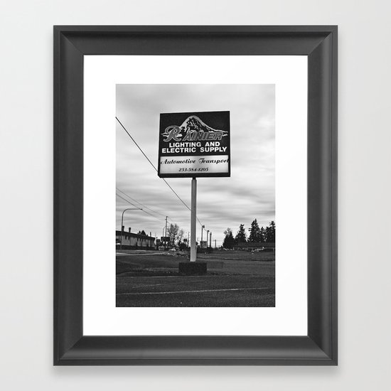 Mount Rainier sign Framed Art Print