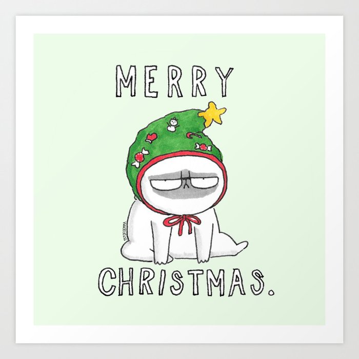 Grumpy Christmas puggy Art Print