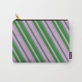 [ Thumbnail: Forest Green, Dark Gray, Plum, and Slate Gray Colored Stripes/Lines Pattern Carry-All Pouch ]