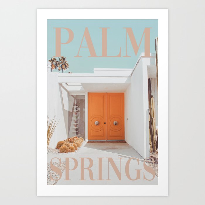 Palm Springs Typography Orange Door  Art Print