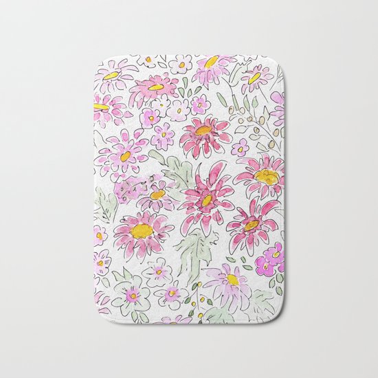 Watercolor . Summer flowers . Bath Mat