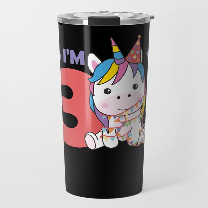 Unicorn For The Third Birthday Children 3 Years Travel Mug