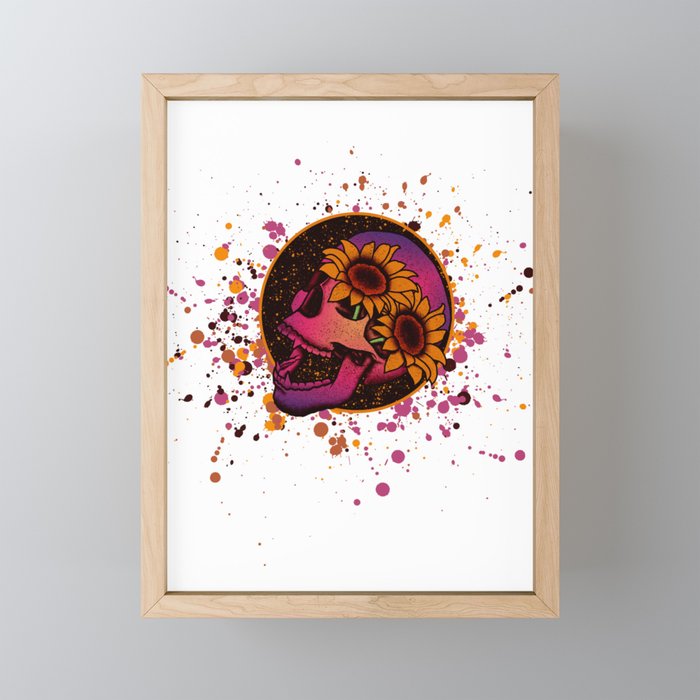 Purple Sunflower Skull Framed Mini Art Print