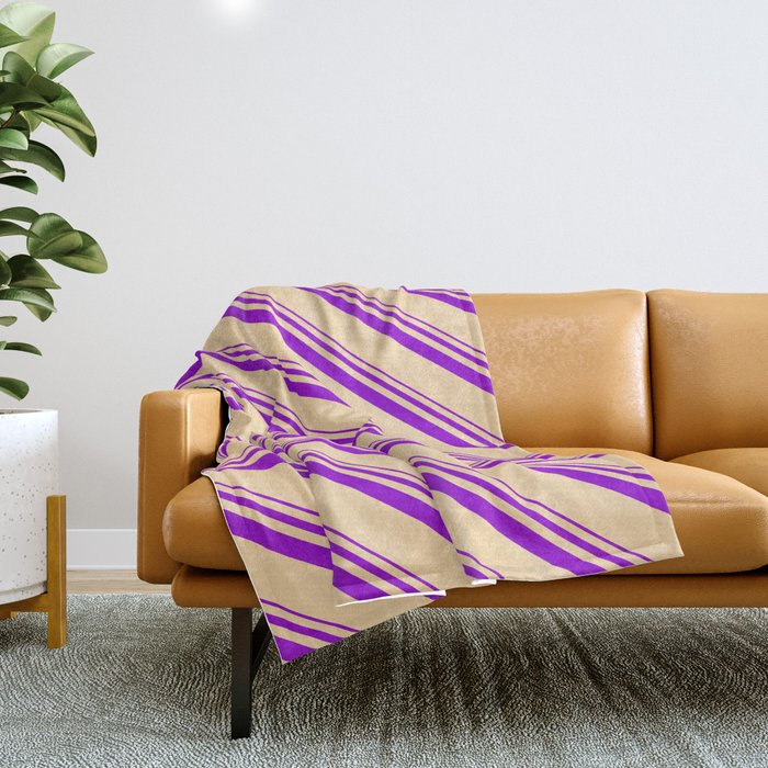 Dark Violet and Tan Colored Stripes/Lines Pattern Throw Blanket