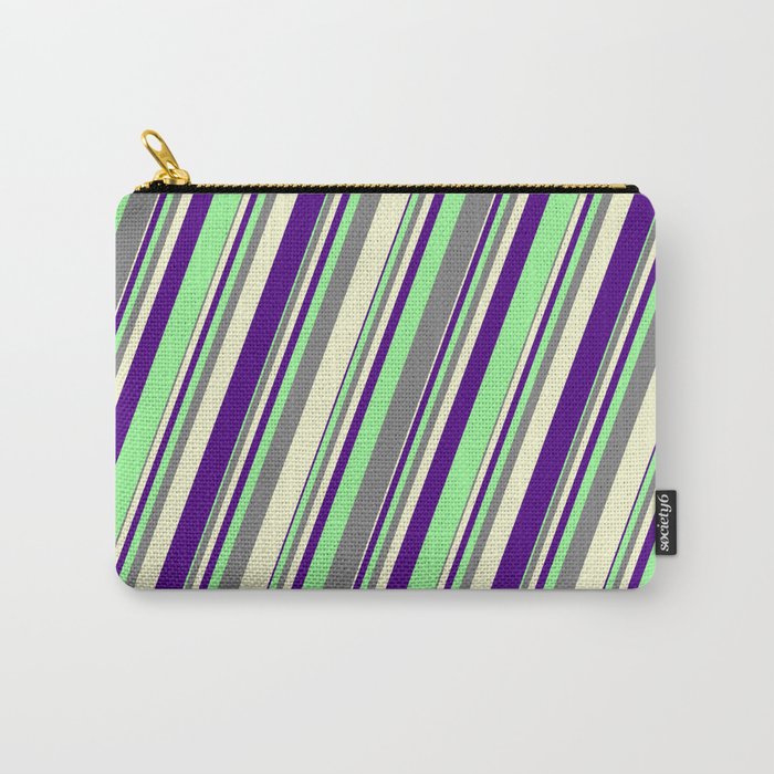 Grey, Light Yellow, Indigo, and Green Colored Lines/Stripes Pattern Carry-All Pouch