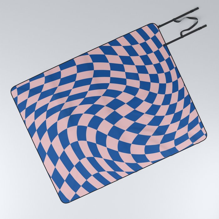 Blue and pink swirl checker 02 Picnic Blanket