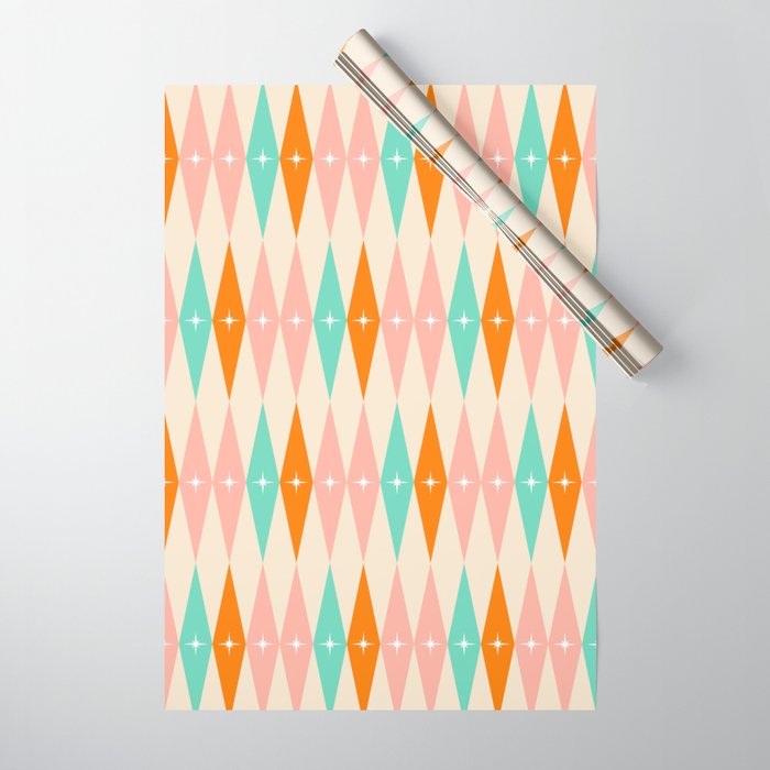 50s Mid Century Modern Atomic Star Pattern Wrapping Paper