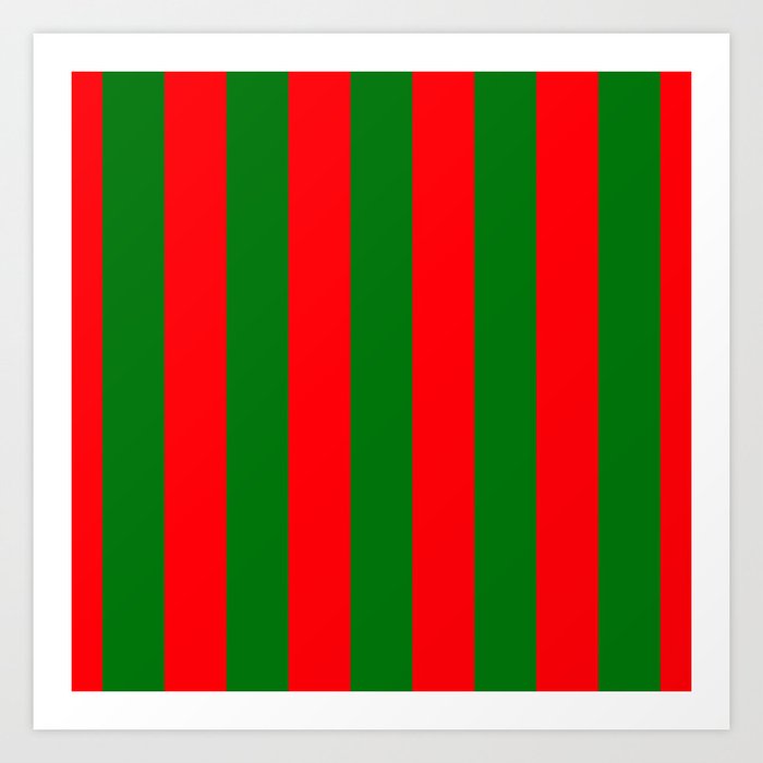 Wide Red and Green Christmas Cabana Stripes Art Print