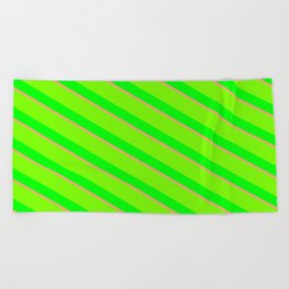 [ Thumbnail: Light Salmon, Green, and Lime Colored Lines Pattern Beach Towel ]