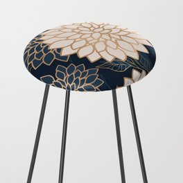 Floral Aesthetic in Navy, Blue, Ivory and Gold Counter Stool
