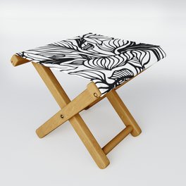 White And Black Floral Minimalist Line Drawing Folding Stool