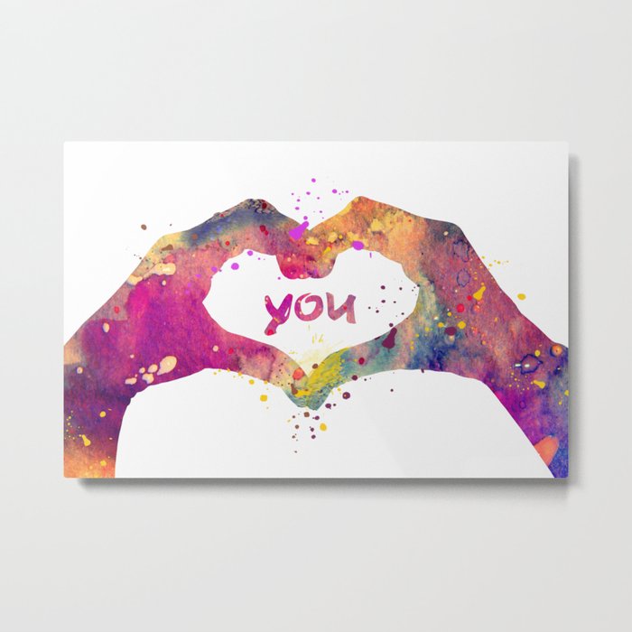 Heart Watercolor Art Print Love Hands Valentine's Day Metal Print