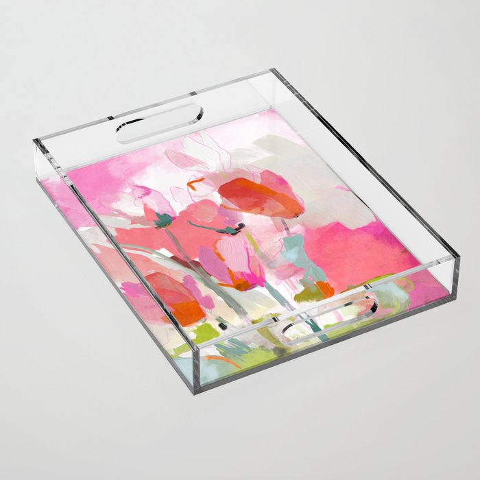 Floral abstract pink art Acrylic Tray