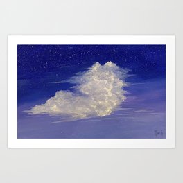 White Cloud in Blue & Purple Sky Painting Art Print