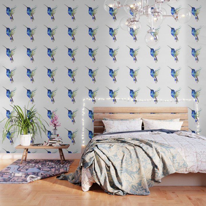 Hummingbird Turquoise Blue Flying Bird Decor Wallpaper By Sureart