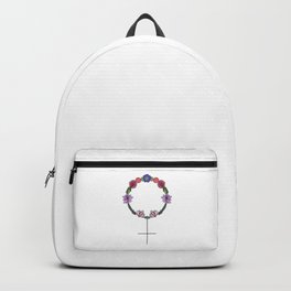 Floral Venus Female Symbol (white) Backpack | Woman, Femme, Ink Pen, Symbol, Drawing, Feminist, Floral, Feminine, Venus, Flowers 