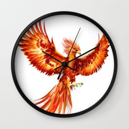 Rising Phoenix Fire Fenix Inspirational Mythical Bird Rise from ashes Rebirth Symbol Wall Clock