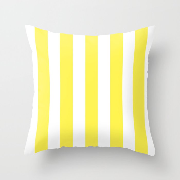Lemon yellow - solid color - white vertical lines pattern Throw Pillow