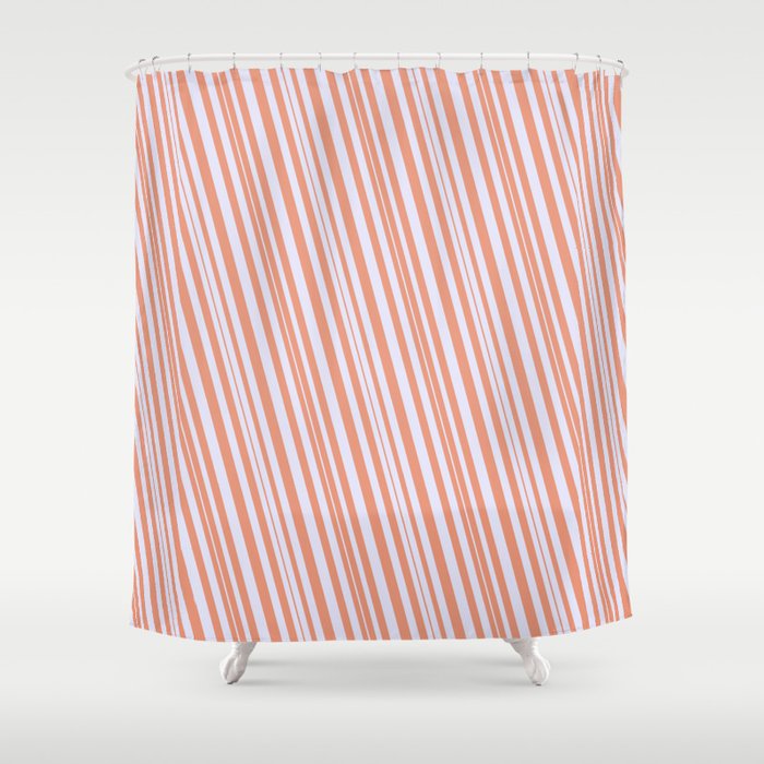 Dark Salmon & Lavender Colored Stripes Pattern Shower Curtain