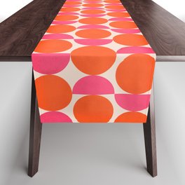 Vintage Mid-century Modern Abstract Geometric Balancing Shapes in Bright Bold Vibrant Fuchsia Pink and Hot Tangerine Orange Table Runner